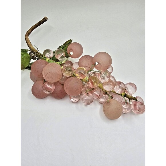 Vintage Lucite Acrylic Cluster Blush Pink Grapes Decorative Frosted Leaves Vine - Picture 3 of 8
